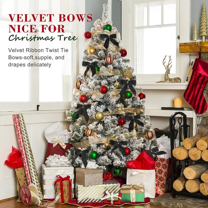 Utehilly 24 Pcs Black Small Velvet Christmas Bows for Christmas Tree, Wreath, Gift Wrapping, Crafts, Wedding, Party, Twist Tie Bows for Treat Bag Bakery Candy Bags, Home Decor 1" W,3.5 x 3.5 inch - Image 2